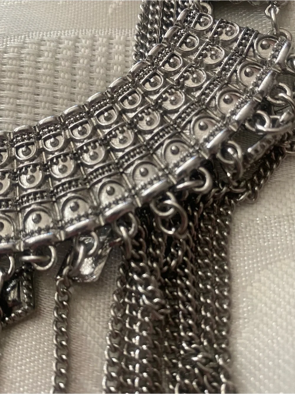 Wild Flower Silver Tone Long Statement Bib Necklace Fringe Festival Boho New NWT